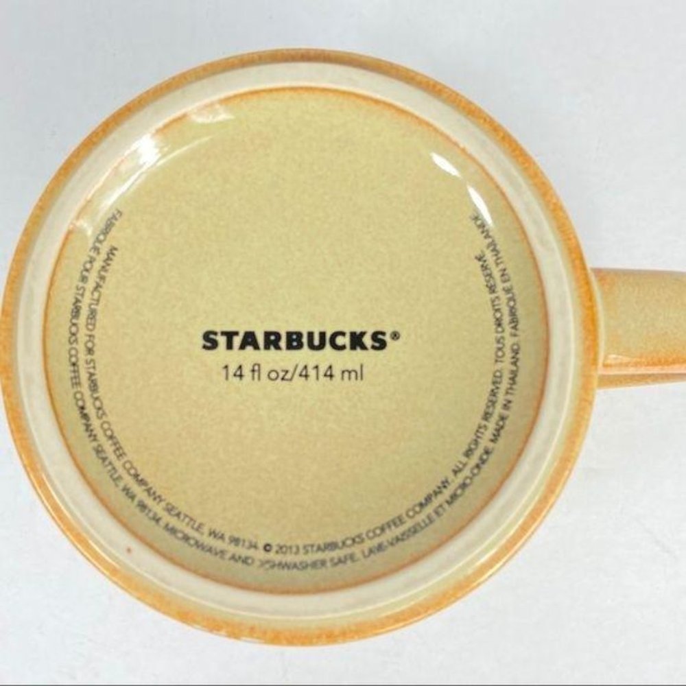 Starbucks Coffee Mug Brown Leaf Pattern Leaves Fall Cup 2013 Embossed 14oz - Picture 4 of 4